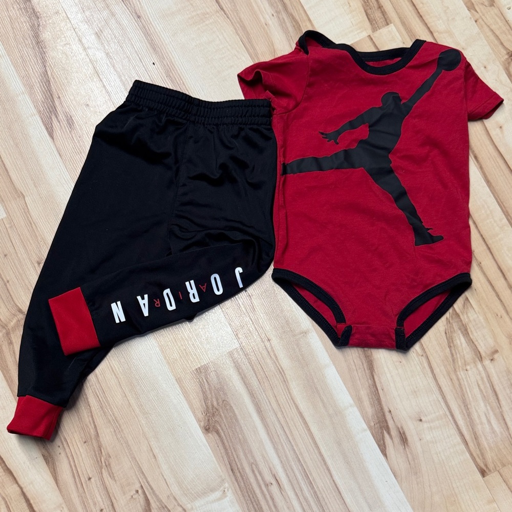 Jordan Red & Black Baby One-Piece with Matching Pants